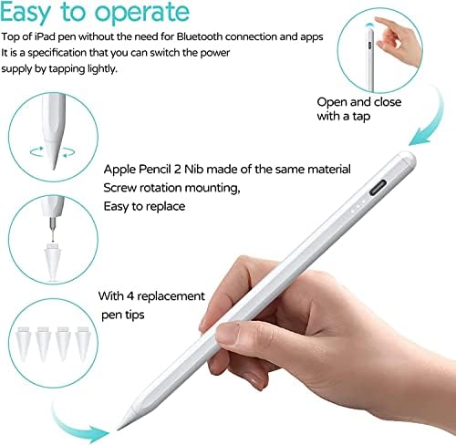 Пенкало за стилови за Apple iPad Pro/Air, 5 Minuts Добијте го овој стилус молив за iPad целосно наполнет, замена за моливчето со јаболка, со навалување