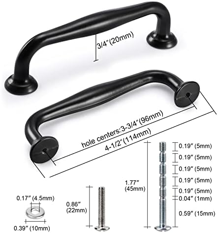 Weabrebird заоблена алуминиумска легура Алуминиумска легура хардвер рачки 96мм кујнски фиоки влече мат црна, центри за дупки 3-3/4 , пакет
