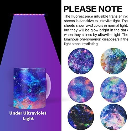 Cukcut Неискусен трансфер листови со мастило, флуоресцентна галаксиска тема за сублимација Трансфер хартија за крикут кригла печат DIY