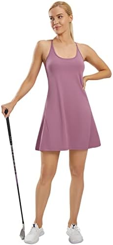 Афитен женски тениски фустан фустан фустан со вграден градник и шорцеви со џебови голф фустан за вежбање атлетски