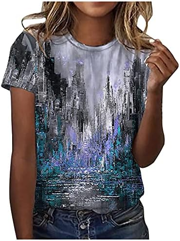 Женски врвови гроздобер 3Д графички маички обични лабава туника екипаж маица тинејџерска девојка слатки врвови кратки ракави блузи