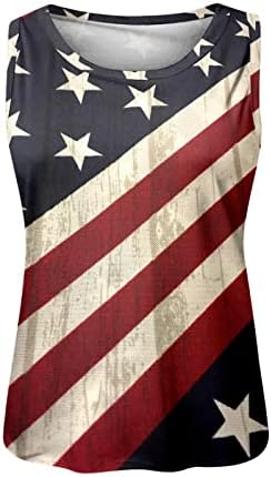 4-ти јули кошули за жени во САД знамето лето без ракави резервоарот О-вратот на вратите на вратот, шарени патриотски маици, обични блузи врвни блузи