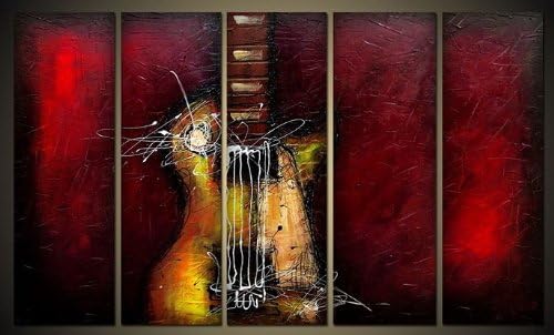 Вико уметност гитара страст Екстра големи модерни 5 панели рачно насликани врамени современи музички маслени слики на платно wallидна