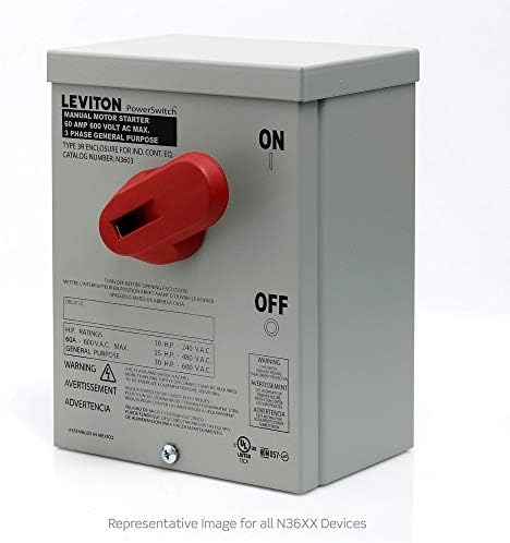 Leviton N3603 Gy 3r Mtl Enc AC Man Non-Rev Mtr Strt SW