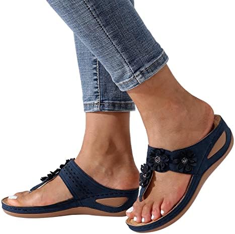 Сандали за жени на Niaviben Clини, клин -флип -флопс со лакови за поддршка летна удобна платформа Бохо чевли за жени