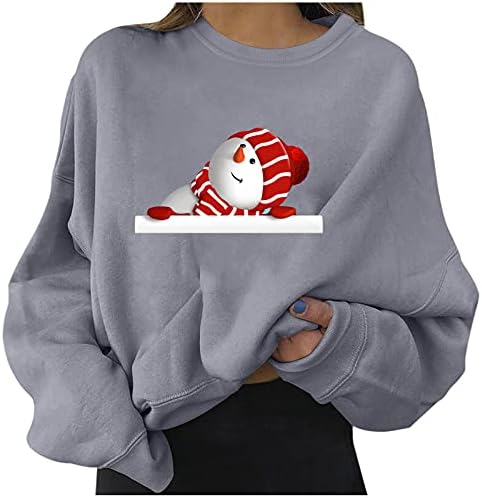 Wozvali Women'sенски преголем џемпер Божиќ, симпатична снежна кошула, печатени кошули за пулвер