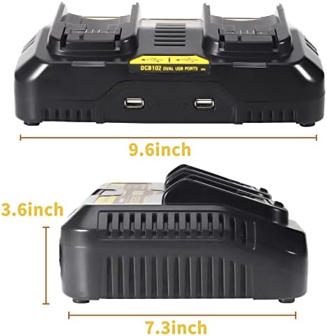 DCB102 Полнач ЗА Батерии YEX - Bur Двојна Порта Полнач За Dewalt 18v 20v Li-јонска Батерија DCB206 DCB205 DCB203 DCB201 3.0 Брзо Полнење со 2 USB Порти 5V 2.1 А Замени DCB102BP DCB112 DCB115 DCB118