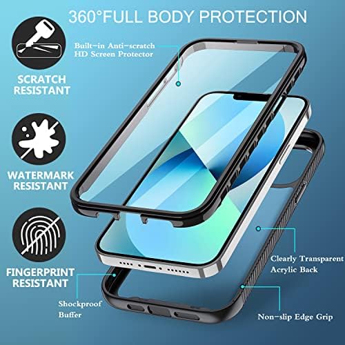 Bkrtondsy за Iphone 14 Случај Целосно Тело Заштитно Јасно Со Вграден Заштитник На Екранот &засилувач; Заштитниците На Објективот