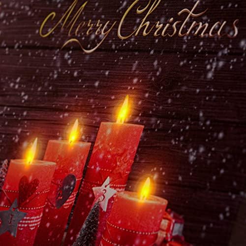 Дизајн на софи 16 '' x 12 '' LED Божиќно платно печати wallидна уметност, осветлете ја снежната сцена слика за декор за одмор, батерија управувана со сликарница елка и свеќи