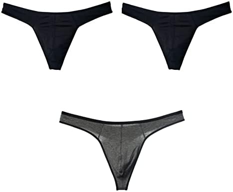 KitsEdit Men's Cotton Thong Sports T-Back Секси класичен црна/црвена/сива 3 пакет