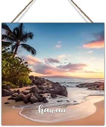 Travelубители на патувања подарок дрвен знак Американска плажа Хаваи wallиден декор знак акварел САД држава Хаваи Дома wallидни