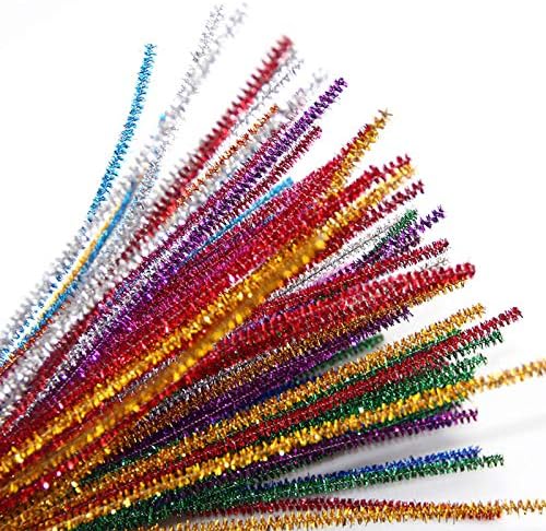 Занаетчиски средства за чистење на цевки за блиц боја 100 парчиња стебло за уметности Декорација сет DIY алатки Дома подобрување на бисерни жици за занаети чисти