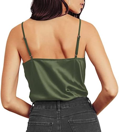 Моден бренд Miashui Mode Womens Lumture Draped Coock Cullever Spaghetti Spaghetti Spaghetti Solid Camisole Top 2x жени врвови