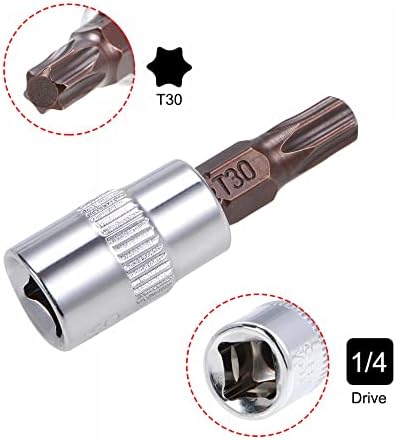 uxcell 1/4 Диск x T25 &засилувач; T30 Torx Bit Сет Сет од 10 Парчиња, S2 Челични Битови, CR-V Приклучоци 38mm Должина