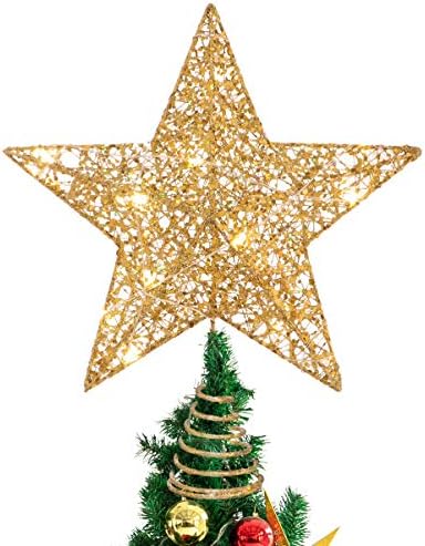 Кисангел Божиќна Ѕвезда Топер 1 парчиња Топер За Новогодишна Елка Топер Светла Осветлени Шупливи Снегулки Топер Ѕвезда За Украси За Новогодишни