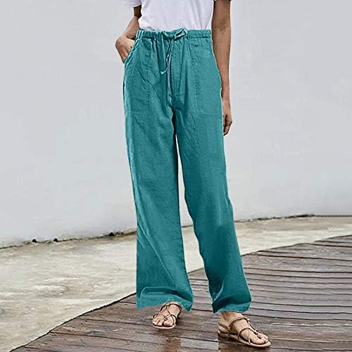 Grge Beuu памучна постелнина цврсти панталони во боја плус големина женски случајни директно влечење лабави панталони со џеб