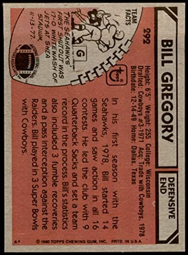 1980 Топпс # 292 Бил Григориј Сиетл Seahawks NM/Mt Seahawks Висконсин