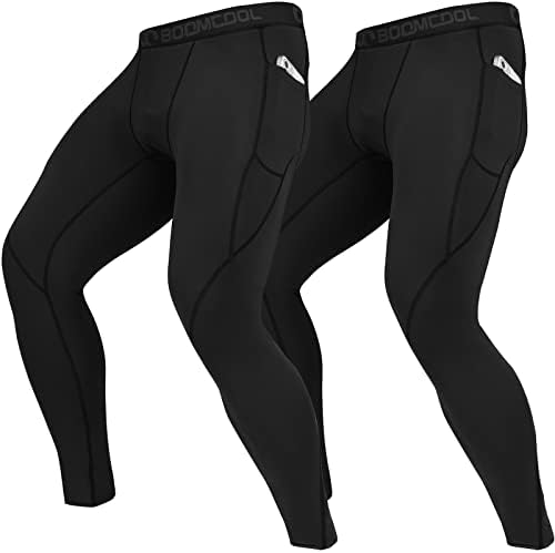 Панталони за компресија за мажи Boomcool со џебови, машки затегнати хулашки хеланки тренингот суво базелиер салата за атлетски јога панталони