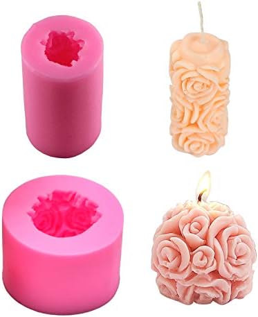 Малку 2 пакувања 3Д розови калапи за свеќи Цилиндер и сфера облик на роза цвет силиконски калапи за правење домашни свеќи од пчели восок од бања бомба мини сапун лос?