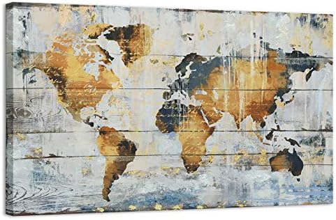 Домашна апстрактна уметност - Голема гроздобер светска мапа - златно фолија платно отпечати големи врамени wallидни wallидни слики за дневна