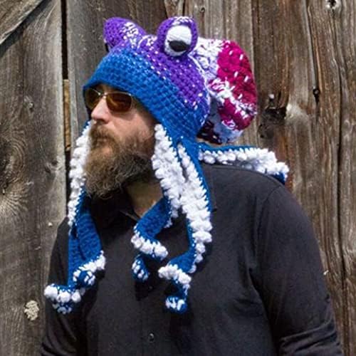 Капчиња Октопод плетена капа, плетење со рака со пипала волнена капа смешни модни додатоци за зимска топлина, за жени и мажи