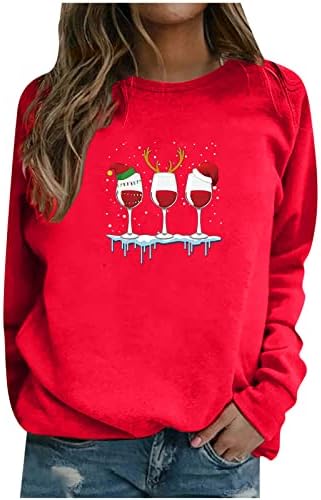 Pimoxv Crewneck плус големина Божиќни маички со долги ракави зимски есен џемпери парови на обични блузи пуловер туничен врвови