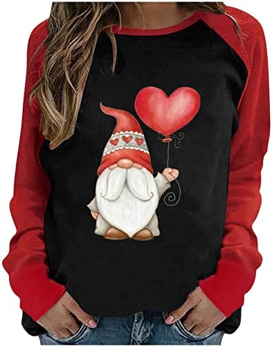 Dayенски ден на в Valentубените гном џемпер со срцеви балони Симпатична цртана филм печатени врвови блузи со долги ракави пуловер