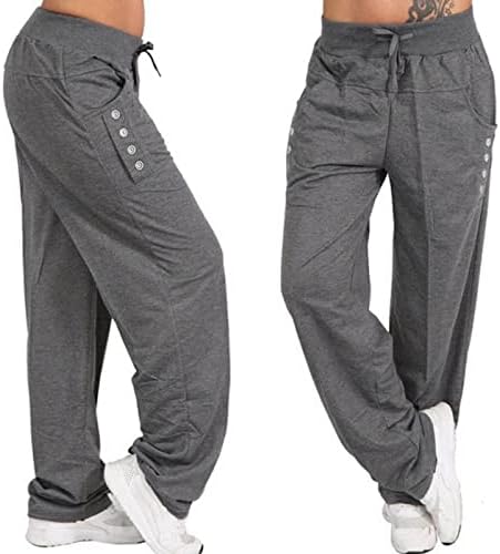 Lcepcy женски подигање јога панталони со џебови, преголема опуштена форма на широки патеки за палацо, меки удобни тренинзи за џемпери