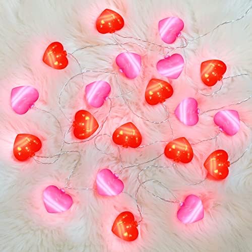 Mudder Valentine Heart Shirk Light 10 стапки 20 LED срцеви самовила батерија оперирана романтична декорација за свадба, годишнина,