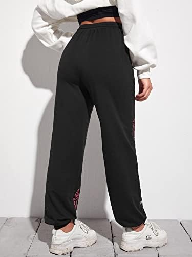 Gwnwtt женски спортски панталони Fire & слоган графички наклон џеб за влечење на половината