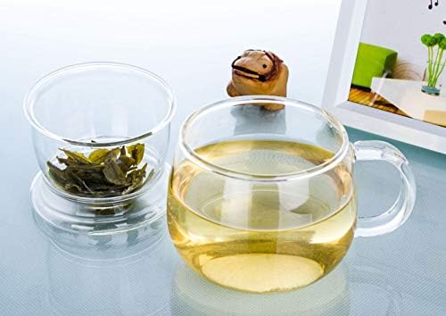 1x 400 ml тркалезна стаклена чаша чај со чајни чајни чаши со инфузер и капак