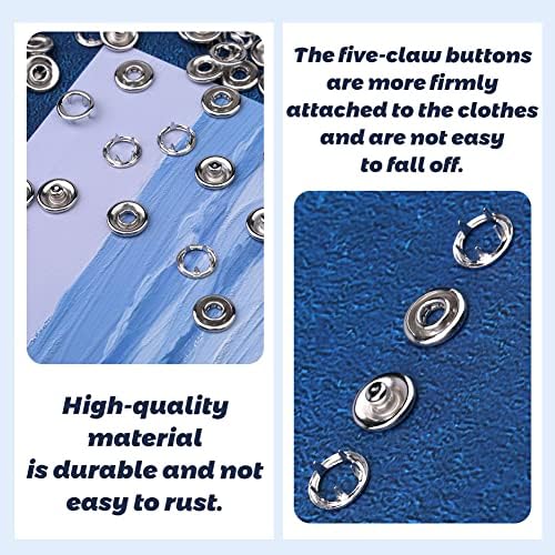 TLKKUE 150 комплети копче Snap, 9,5 mm метални сребрени прилепувања за шиење и занаетчиство, комплет за прицврстувачи на копчето