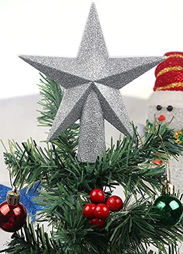 ЈИКРАФТ Сјај Ѕвезда Дрво Топер 6 Инчен Божиќ Декорација - 2 Пакет, Сребро
