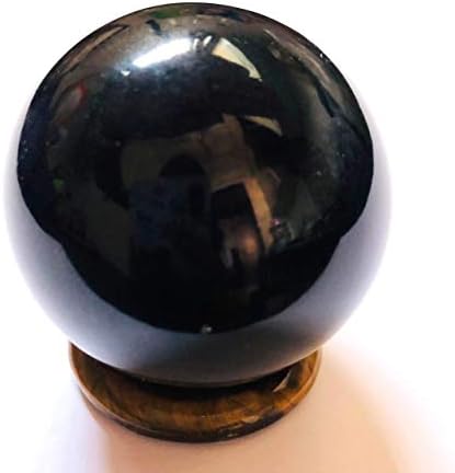 Crystalmiracle Black Agate Crystal Gemstone 45 mm Sphere Weathing Reiki Feng Shui Подарок Велнес енергија Енергија мир Медитација рачно изработени