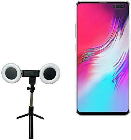 Штанд на Boxwave и монтирање компатибилен со Samsung Galaxy S10 5G - SelfiePod на Rinklight, Selfie Stick Extendable Arm со прстенеста светлина за Samsung Galaxy S10 5G - jet Black