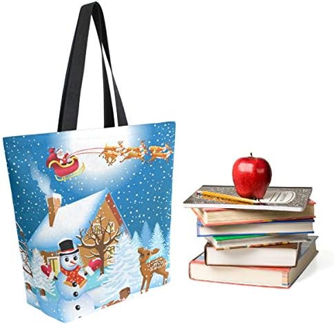 ZZWWR Божиќно село Дедо Мраз испрати подарок снежен човек елени екстра големо платно преносно торба за рамо за рамо за теретана за почетнички училишта за патување се?