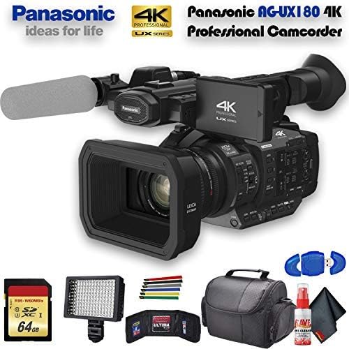 Panasonic AG-UX180 4k Професионална Камера Со Поместена Кутија, LED Светло, 64gb Мемориска Картичка И Повеќе База Пакет