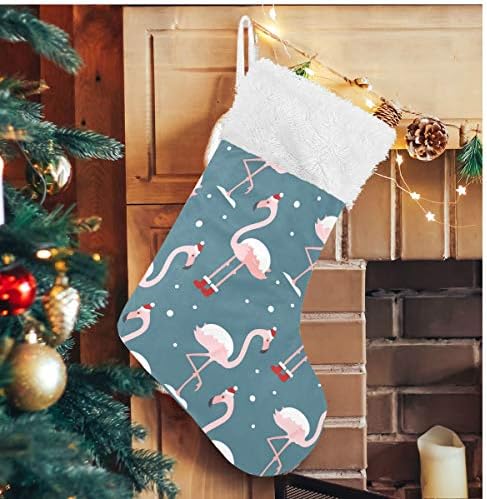 Алаза Божиќни чорапи Фламинго Божиќна капа Класик Персонализирани големи декорации за порибување за семејни празнични сезони за забави Декор 1 пакет, 17,7 ''