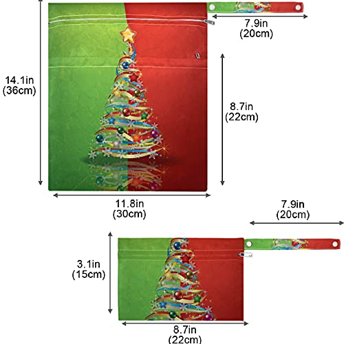 висесани Апстрактни Зелени Црвени Новогодишни Елки 2 парчиња Влажна Торба Со Џебови Со Патент Што Може Да Се Перат Еднократно Пространа Торба За Пелени За Патување