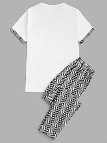 Nibhz Облека со две парчиња за мажи мажи, графички мета и карирани панталони