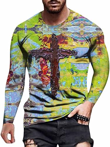 Zddo Mens Muscle Mirts Mirts Long Sleeve street hearte esuse cross print војник маица тренинг атлетски случајни врвови на врвови