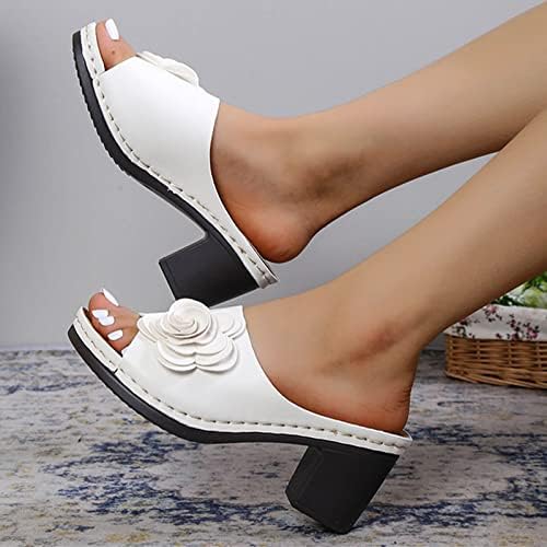 Фустани сандали за жени со ниски потпетици риби, влечки од уста, цвеќиња со лизгање на отворени врвни сандали за одење на сандали