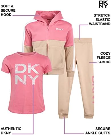 DKNY Girls 3-парчиња атлетски руно патент џука худи и џогер сет
