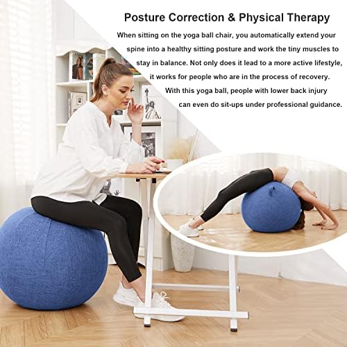 Токсај вежба топка стол со покривка на ткаенина, стол на топката за јога пилатес за домашна канцеларија, топка за бременост и баланс