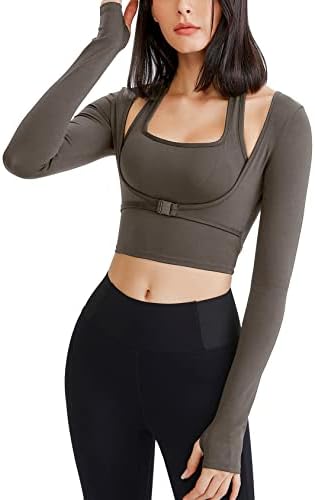 Gihuo долги ракави исечени јога врвови за спортски маички врвови маица за жени тренинг