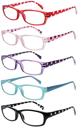Maeown 5 пакувања за читање очила за жени, читатели на компјутерски блокирачи на сина светлина, леснотија нејасни видни суви очи анти УВ сјај