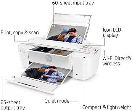 HP Deskjet 3772 Скенер за печатачи во боја на инк-џет во боја и копија, инстант мастило подготвено, безжични печатачи за дома и канцеларија, фото-печатење, вграден WiFi, T8W88A ''