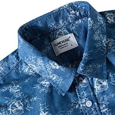 Tunevuse mens кратки ракави печатени тексас, сина копче Даум, обична западна работа лето памук џин кошули