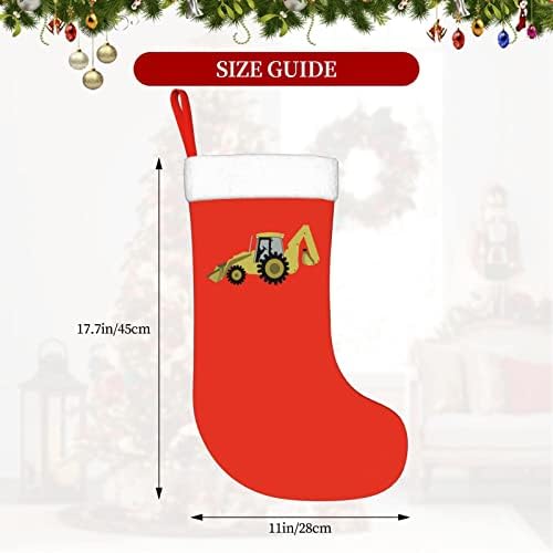 Yuyuy Construction Backhoe Digger Christmas Stocking Holiday Decoration Камино виси чорап 18 инчи чорапи