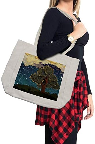 Торба за купување на природата Амбесон, фанк уметност живописно starвездено ноќно небо, подуени облаци илустрација илустрација за печатење,